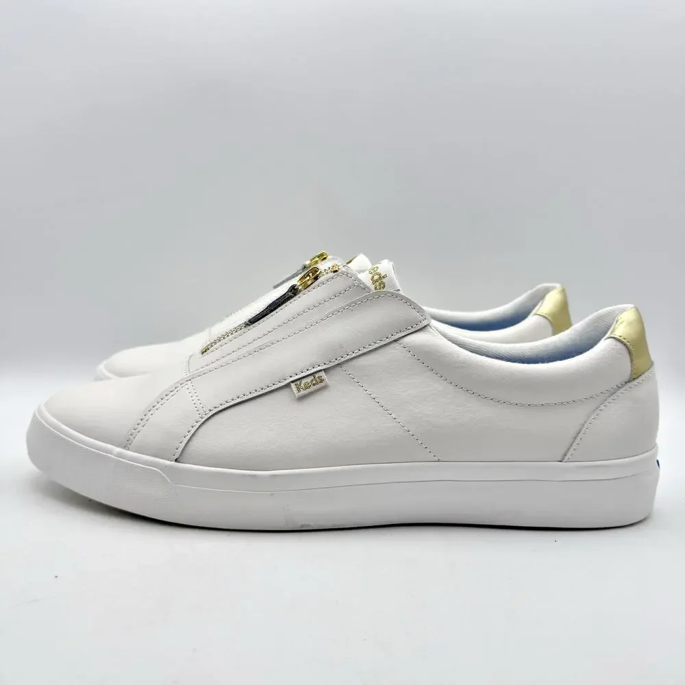 Keds Womens Pursuit Low Sneakers US 14.5 Wide White Gold Metallic Leather EUC